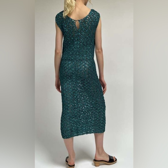 Vintage Vivienne Tam Metallic Blue Woven Crochet Dress Cowl Neck S NWOT Rare - Picture 2 of 11